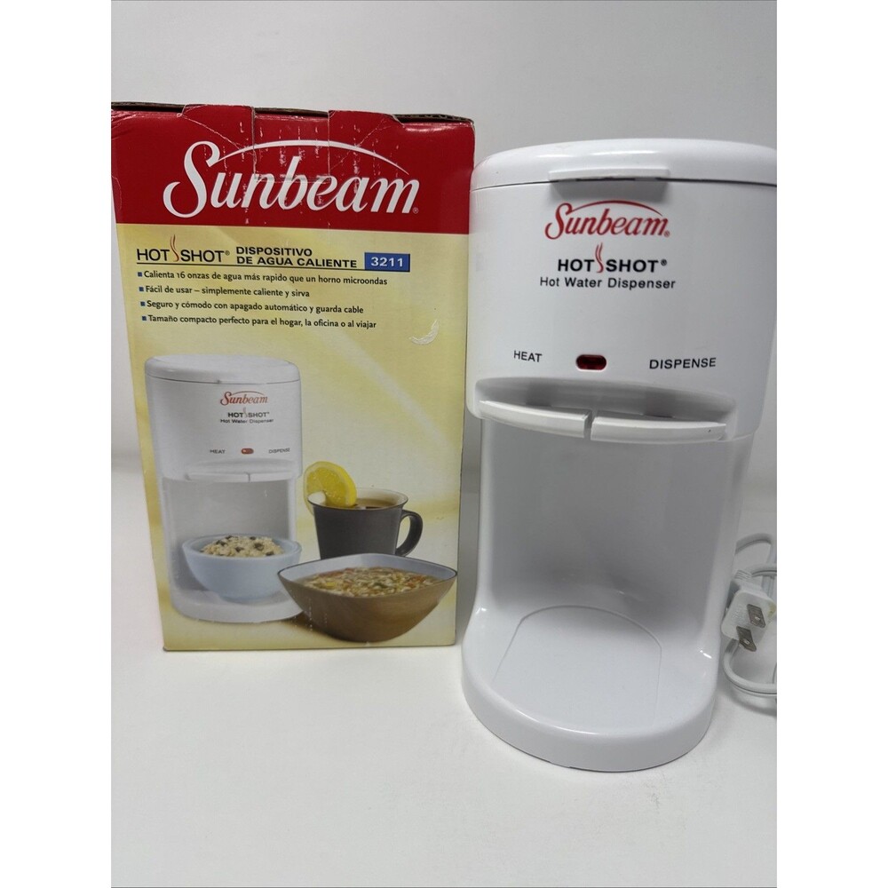 VTG Sunbeam Hot Shot Hot Water Dispenser 3211 White Tested W/ Box Instructions